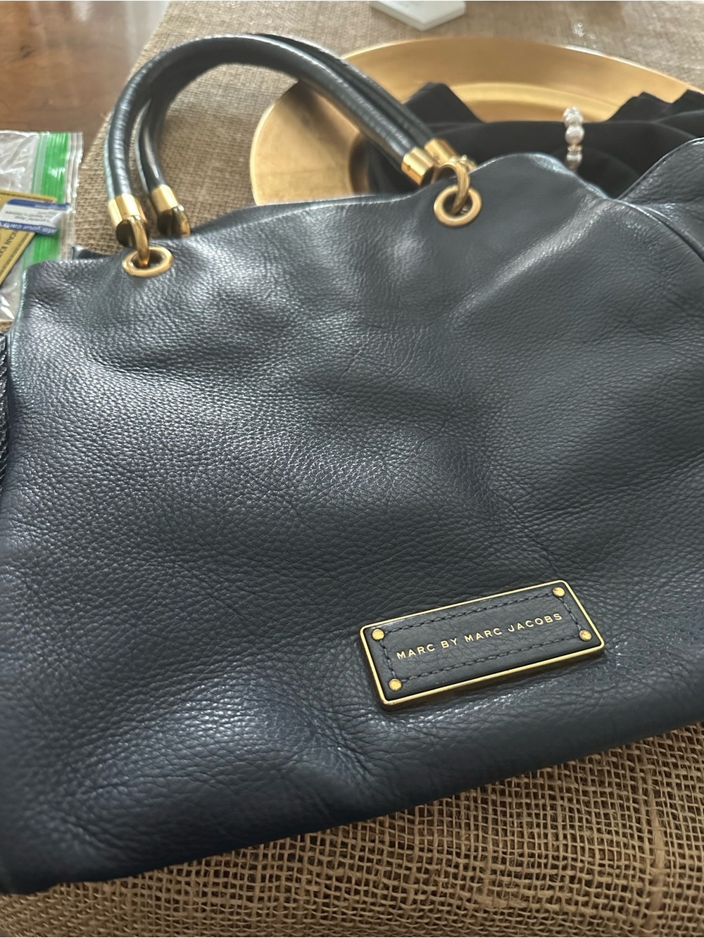 Marc by Marc Jacobs Black Pebbled Leather Shoulder Bag with Gold Hardware
